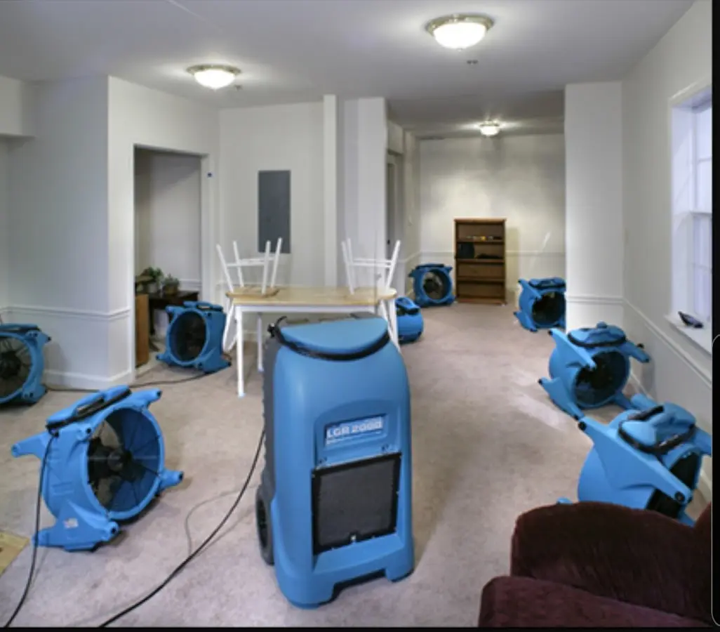 Air movers and dehumidifier setup for Water Damage Restoration in Winona Lake