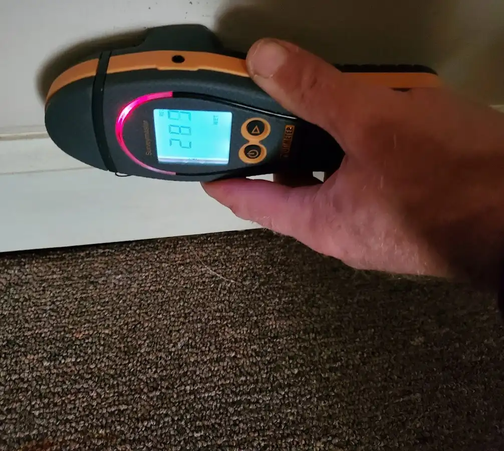 Moisture detection at baseboard during Sewage Cleanup & Sanitation in Winona Lake